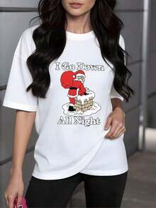 Figura de Santa Claus bajando por una chimenea con saco lleno de regalos simbolizando generosidad y alegría navideña con detalles graciosos y toque festivo camiseta para mujer 100% algodón - Blanco - Ver 1