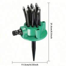 1 vòi phun tưới vườn tự động nhiều đầu xoay 360 độ màu xanh lá cây, thích hợp để tưới cây. - B - Xem 2