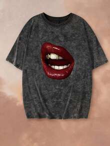 Nueva blusa de verano con estampado de cara de leopardo vintage, cuello redondo, teñido anudado y manga corta.Elegante y versátil para mujer. - Negro 2 - Ver 3