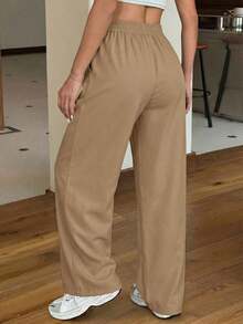 Pantalones rectos y sueltos de pierna ancha de color negro con estampado tipo zhanga para vacaciones de primavera y verano - Caqui - Ver 2