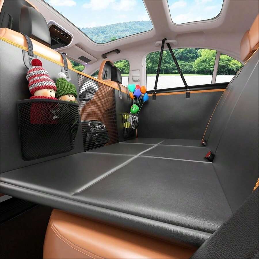 6-Panel Support Portable Easy-To-Store PU Pet Car Back Seat Extension Mat, Portable Comfortable Sturdy Base Pet Dog Car Seat Protector, Space Expansion (Suitable For Sedans, SUVs And Small Trucks), Weight Capacity 450 Lbs - Black - View 1