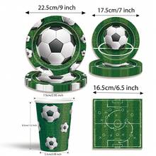 Soccer Themed Disposable Tableware Set For 20 Guests, GOAL! Print Paper Plates Cups Napkins, Green Football Field Pattern Party Supplies For Boys Birthday Sports Game Celebration - Multicolor - View 5
