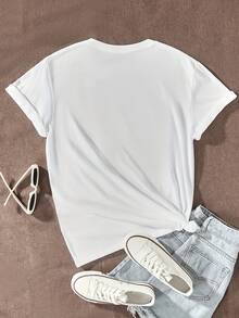 Ropa de mujer de talla, camiseta vintage con estampado de leopardo en forma de corazón, top casual de manga corta y cuello redondo, estilo primavera/verano, patrón geométrico, longitud regular --Camiseta unisex de algodón holgada de manga corta y cuello redondo estilo vintage urbano - Blanco - Ver 2