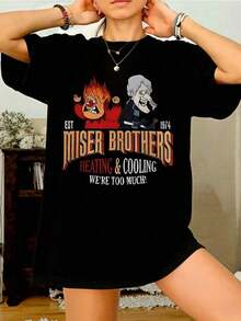 Nueva Llegada 2026 - Camiseta de Algodón Oversize para Mujer con Estampado Divertido - Camiseta Casual de Verano de Manga Corta con Estampado de Miser Brothers Heating & Cooling para Mujer, Cuello Redondo, Estampado, Casual para Uso Diario. Son Excelentes Regalos para Amigos y Familiares. Características de las Camisetas 100% Algodón: Diseño Juvenil y Moderno. Tela Suave y Transpirable. Camiseta de Mujer 100% Algodón para Uso Diario con Estampado Gráfico. - Negro - Ver 6