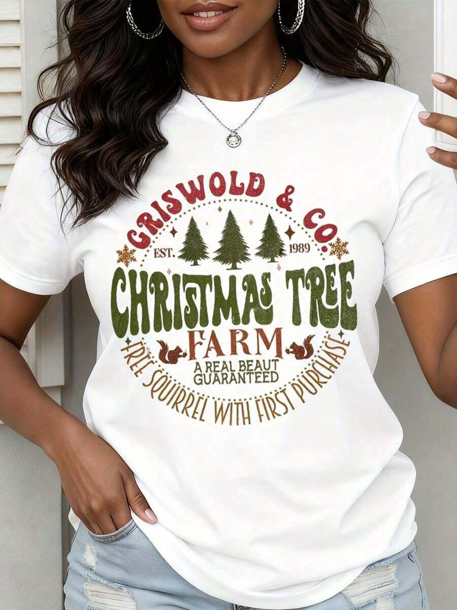 Camiseta Griswold And Co Christmas Tree Farm, Camiseta Divertida de Vacaciones, Regalo de Ardilla de Christmas Tree Farm, Top de Disfraz Navideño, Estilo Urbano Vintage, Unisex, Camiseta de Manga Corta de Algodón Suelto con Cuello Redondo, 100% algodón - Blanco - Ver 1