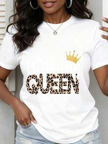 Camiseta de Moda para Mujer, Diseño 'The Birthday Queen' con Estampado de Leopardo y Corona, para Celebración de Cumpleaños, Ropa Casual para Fiestablusa casual mujer - Blanco - Ver 2