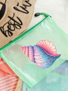 Multi-Color Waterproof Fashion Mesh Beach Bag, Featuring Vibrant "Shell" Pattern Design, This Beach-Themed Cosmetic Bag Has Large Capacity, Transparent Design, Equipped With Nylon Zipper. - Multicolor - View 8