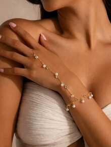 1pc European And American Summer Beach Vacation Fashionable Layered Bracelet, Elegant Luxury Chain Bracelet With Pearl And Crystal Decor For Women - Pearl - View 1