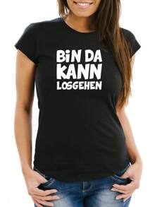 Mujeres&#Camiseta divertida con el eslogan Bin da kann kann go, corte ajustado, Moonworks® Camisetas de Moda, Tops Modernos, Camisetas Cómodas - Negro - Ver 6