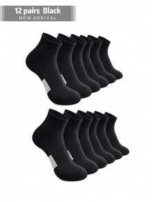 6 Pairs Minimalist Solid Color Breathable Mesh Mid-Calf Casual Sports Socks - Black - View 5