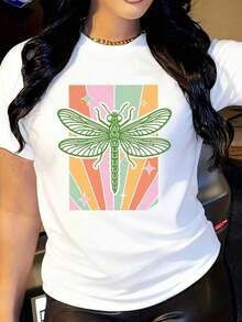 Nueva Camiseta Casual de Verano Retro con Estampado de Libélula, Camiseta con Gráfico de Libélula de Inspiración Vintage, Camiseta Boho Natural, Camiseta con Estampado de Luciérnaga, Camiseta Estilo Años 70, Linda Camiseta Hippie - Estilo Urbano Vintage, Camiseta Unisex Holgada de Algodón de Manga Corta con Cuello Redondo - Blanco - Ver 6