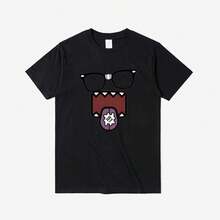 Camiseta Interesante Con Estampado De La ExpresióN De DomoKun, Cuello Redondo A La Moda, Mangas Cortas, Corte Holgado, VersáTil Tanto Para Hombres Como Para Mujeres. - Blanco - Ver 2