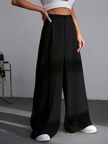Pantalones Caqui De Pierna Ancha Lisos - Negro 3 - Ver 6