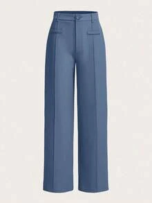 Pantalones rectos con costura sólida al frente - Niebla azul - Ver 5
