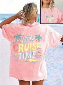 Women's Crew Neck T-Shirt With Anime Letter Print, Simple Design, Comfortable And Breathable, Ideal For Casual Daily Wear, Shows A Natural And Elegant Style, A Must-Have For Summer Parties, Local Delivery - 白色 - 查看 9
