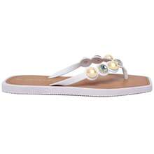 Chinelo Feminino Rasteira Esferas Metalizadas Detalhes Azuis - Branco - Visão 6