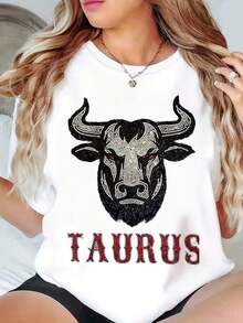 Suave, transpirable y ligera para comodidad durante todo el día. Camiseta unisex con estampado de toro y pedrería, cuello redondo.Para uso casual en casa o al aire libre.Un Regalo Perfecto Para Familiares Y Amigos.- 220gCuello redondo clásico con un corte relajado que favorece todas las formas del cuerpo y es fácil de combinar con jeans, shorts y leggings. - Blanco - Ver 8