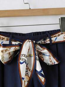 Pantalones rectos de color blanco sólido y albaricoque con elástico en la cintura trasera, con bufanda, para uso diario, elegante, para invierno, otoño, otoño, Navidad, Año Nuevo, fiesta de Acción de Gracias - Negro - Ver 8