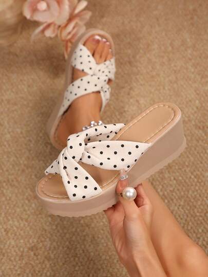1 đôi sandal đế xuồng chấm bi thời trang kiểu đan chéo dành cho nữ, thích hợp cho tiệc tùng, ở nhà, văn phòng, hoạt động ngoài trời, mùa hè.