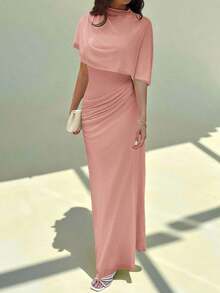 xheAloruh Vestido largo elegante y minimalista con diseño de cintura elástica, multicapa de volantes en la cintura, favorecedora silueta, adecuado para el trabajo, citas, vacacionesxhe - Rosa - Ver 1