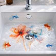 1 Set Removable Watercolor Floral Wall Stickers, Waterproof Orange & Blue Flower Wall Decals, Self-Adhesive For Bathroom, Vanity, Bathtub, Kids Room, Bedroom Decor - Watercolor Flower Stickers - View 3