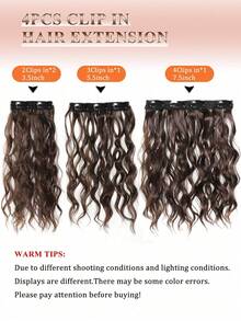 4pcs/Set Ekstensi Rambut Sintetis Bergelombang Jepit untuk Wanita, Potongan Rambut Keriting Alami Bergelombang, Campuran Warna Cokelat dan Emas, 30cm, Untuk Pemakaian Sehari-hari dan Pesta - MultiWarna - View 5