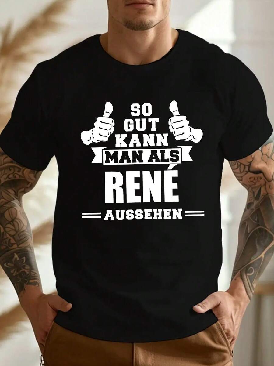 Camiseta Divertida Alemana RENE Crinkle Talla Grande para Hombres, TALLA PLUS - Negro - Ver 1