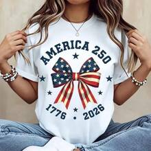 Camiseta con Gráfico Patriótico America 250 1776-2026 |   Conjunto para el 4 de julio, regalo perfecto para familiares y amigos, camiseta de moda holgada y cómoda de algodón. - Blanco - Ver 1