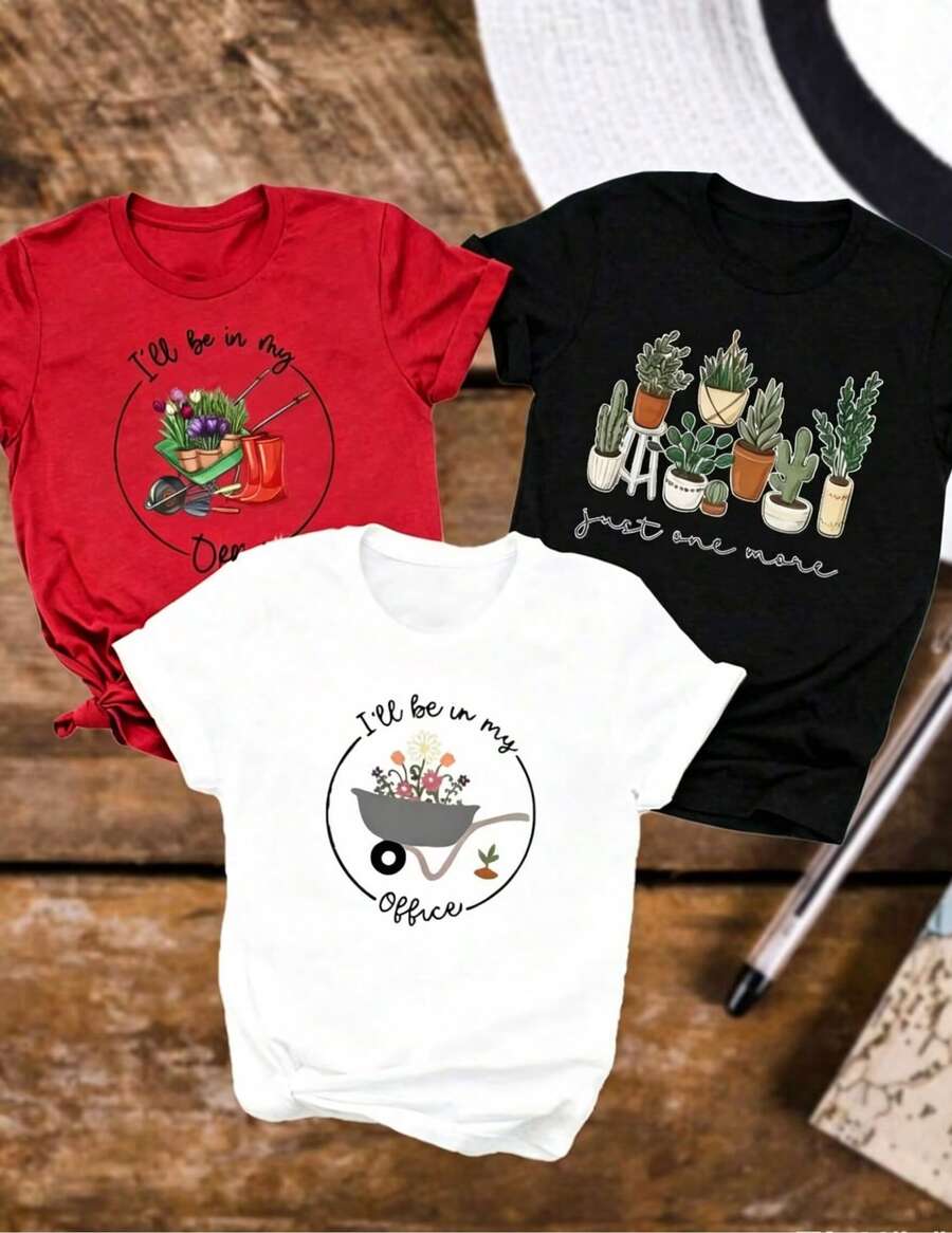 Camiseta de mujer 3 piezas/set de camisetas de manga suitable for streetwear, Top oversized cuello redondo daily outings, camping, concerts, hip-hop, rock, and rap events camiseta casual de manga corta para mujer, camiseta con estampados de herramientas de jardinería y plantas, camiseta de mujer de manga corta con cuello redondo, top deportivo casual transpirable de algodón puro, regalo de primavera, mariposa, Pascua. - Blanco - Ver 1