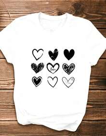Camiseta de mujer a ,pieza de camiseta casual de manga 3 piezas/set de camisetas de manga suitable for streetwear, Top oversized cuello redondo daily outings, camping, concerts, hip-hop, rock, and rap events para mujer, camiseta con estampado de patrón de pulso en forma de corazón, camiseta de mujer de manga corta con cuello redondo, top deportivo casual transpirable de algodón puro, regalo para vacaciones, Primavera, Mariposa, Pascua. - Blanco - Ver 2