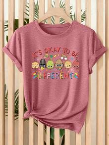 Camiseta de Mujer con Estampado de Crayones Lo Diferente Bueno, Estilo Primavera/Verano 2026, Manga Corta, Ropa Casual de Corte Holgado, Diseño Versátil de Moda con Temática Diversa e Inclusiva, Ropa de Mujer Tallas S-XXL - Rosa - Ver 6