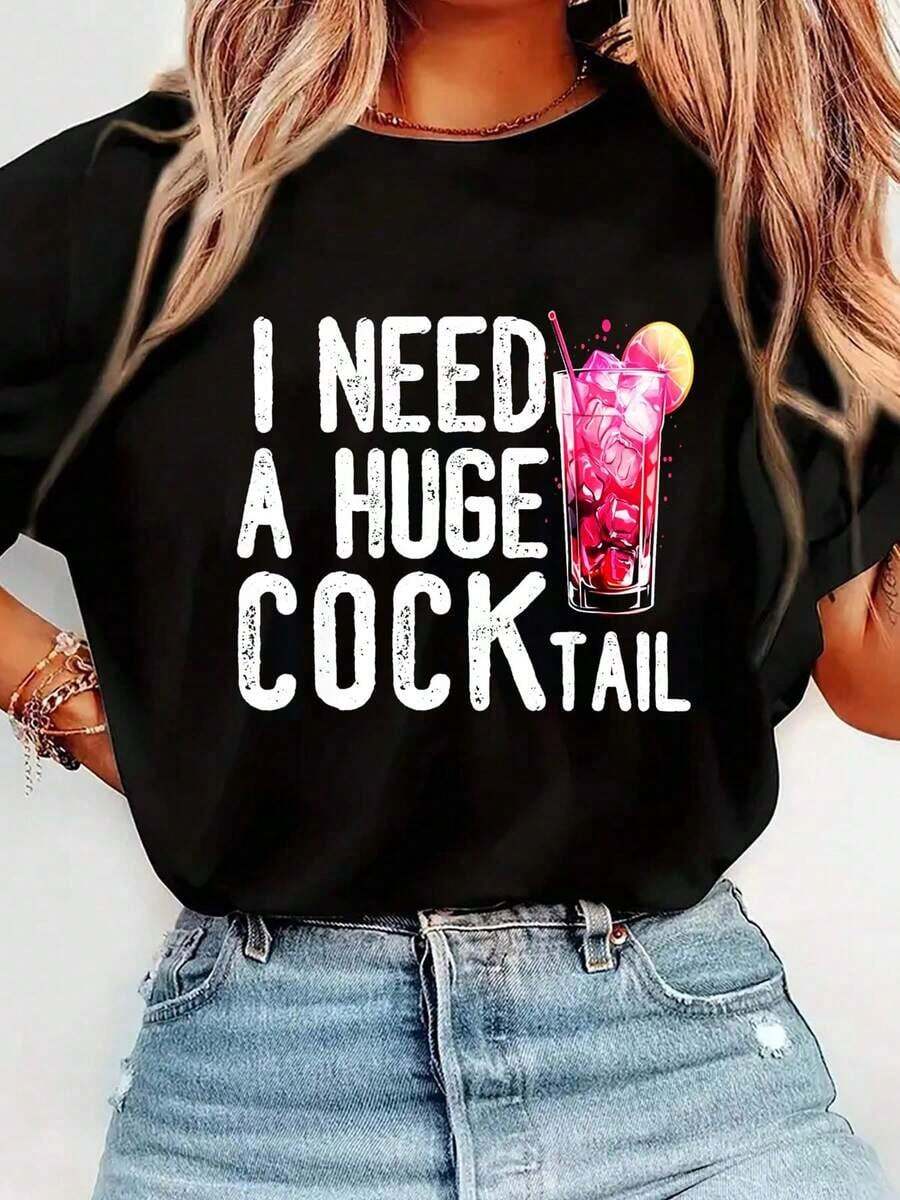 Under The Radar 100% Algodón Necesito Un Cóctel Enorme Camiseta Divertida de Humor Adulto Vintage para Beber Camisetas Gráficas para Hombres y Mujeres, Camisetas Casuales Estampadas de Manga Corta para Mujer, Ropa de Mujer - Camiseta Unisex de Algodón de Manga Corta con Cuello Redondo Estilo Urbano Vintage - Negro - Ver 1