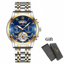 Đồng hồ nam thép không gỉ 41mm hoàn toàn mới năm 2025 với trang trí màu vàng, bạc và đen, Tourbillon mô phỏng, phát sáng, có lịch, chuyển động thạch anh chống nước, đồng hồ thể thao - Vàng - Xem 13