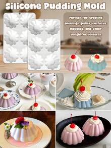 Silicone Pudding Mold, 6-Cavity Nonstick Jello Dessert Making Tray, Custard Mold For Mousse Cake, Candy Mold White .Perfect For Ice Cream, Chocolate & Desserts, Easy Clean & Release - White - View 7