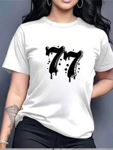 Camiseta para Celebración del 77º Cumpleaños, Cuello Redondo para Mujer |   El regalo perfecto para familiares y amigos |   Atuendo para fiestas y festivales |   Camiseta Casual de Verano a la Moda |   Top súper suave y ligero - Blanco - Ver 7