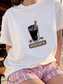 1 pieza Camiseta de Horchata, Bebida Deliciosa y Popular, 180g, 100% Algodón - Blanco 1 - Ver 12