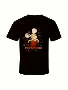 Camiseta con Logo del Personaje de TV Italiano y Ratón Topo Gigio - Negra con Diseño de Estrella Roja y Blanca, Tejido Suave y Transpirable, Ropa Casual Unisex, Texto y Logo Italianos, Lavable a Máquina, Para Todo el Año (Inspirada Oficialmente) - Negro - Ver 6