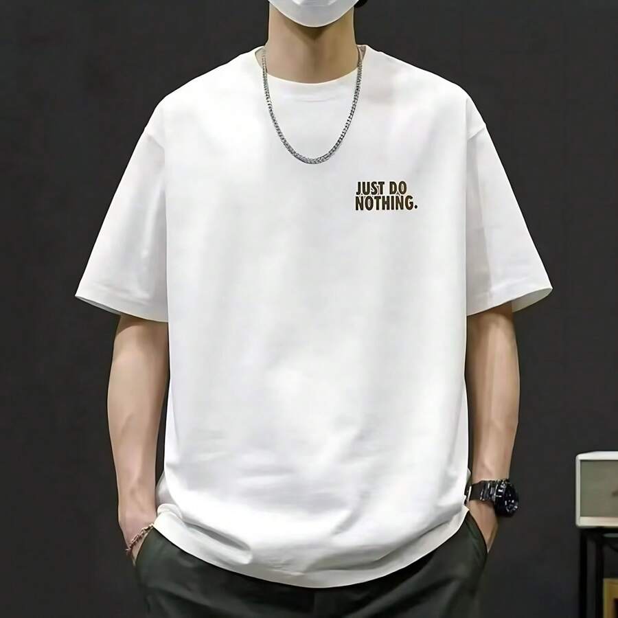 Camiseta casual de manga corta con estampado de letras para hombre, temporada de verano - Blanco - Ver 1
