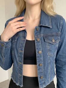 Chamarra Denim Crop Lavado Medio |   Look Urbano Casual Esencial - Azul Mezclilla 4NZY08 - Ver 2