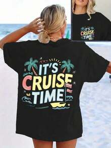 Women's Crew Neck T-Shirt With Anime Letter Print, Simple Design, Comfortable And Breathable, Ideal For Casual Daily Wear, Shows A Natural And Elegant Style, A Must-Have For Summer Parties, Local Delivery - 白色 - 查看 10