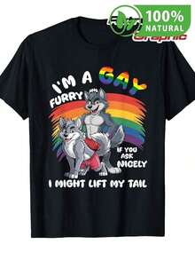 Camiseta de Algodón Estilo Retro con Diseño de Lobos Arcoíris - Orgullo LGBTQ+ Frase Divertida - Perfecta para Fiestas y Celebraciones - Para los Amantes de la Cultura Furry - Única en su Estilo y Comodidad -  2023 - Ideal Regalo para Amigos - Negro - Ver 1