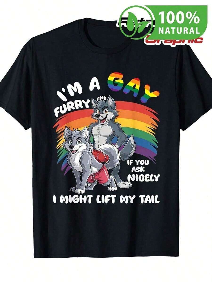 Camiseta de Algodón Estilo Retro con Diseño de Lobos Arcoíris - Orgullo LGBTQ+ Frase Divertida - Perfecta para Fiestas y Celebraciones - Para los Amantes de la Cultura Furry - Única en su Estilo y Comodidad - 2023 - Ideal Regalo para Amigos - Negro - Ver 1