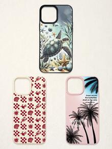 3pcs Summer Beach-Themed Phone Case Set: Ocean Turtle & Starfish, Palm Tree Graphic, Red Plaid Seashell & Lobster Print, Shockproof Full Coverage Phone Covers Compatible With IPhone 11/17/17 Pro/17 Pro Max, Galaxy S25 Ultra. Suitable For Mother's Day, Valentine's Day, Birthday, Easter, Spring/Summer Seasons, Back To School Gifts, Daily Use. - Multicolor - View 40