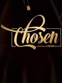 Women's Printed T-Shirt [Comfortable And Cozy] With "Chosen" Graphic Print - Casual Black Style, Gold Circular Print, Short Sleeves, Round Neck, Soft, Loose Fit, Suitable For Spring And Summer. - 黑色 - 查看 4