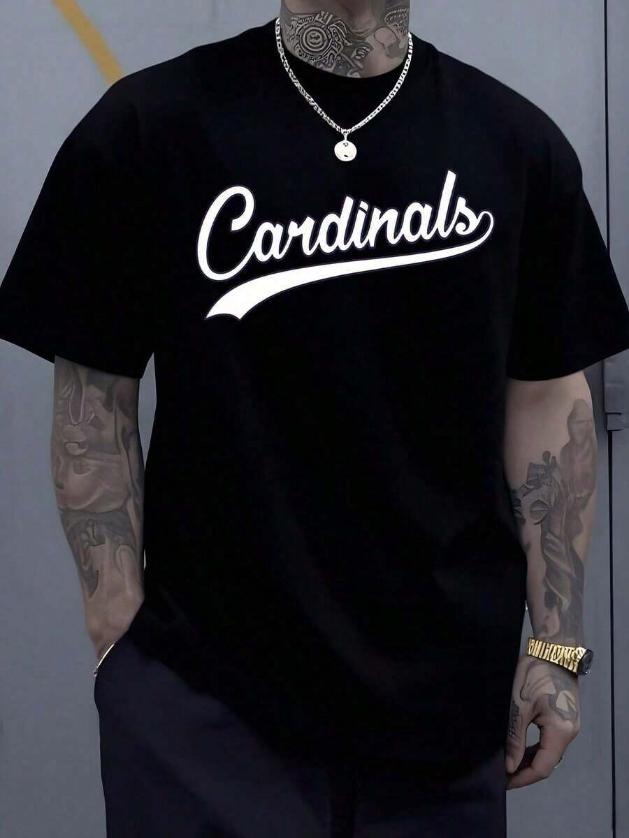 1 Piece Of Men's Sports T-Shirt With The Cardinals Logo, 220g, Urban Casual Style, 100% Cotton, Vintage Style, Digital Print. - 黑色 - 查看 1