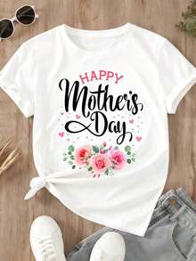 Camiseta de Mujer con Estampado Floral de Rosas para el Día de la Madre, Ropa Casual de Primavera Verano, Regalo para Madres - Blanco - Ver 2