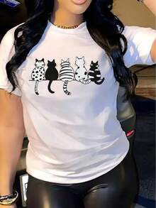 Camiseta casual de manga corta para mujer de primera calidad, 1 pieza, 100% algodón grueso - Cuello redondo cómodo, camiseta suave y atractiva, ecológica. - Blanco - Ver 3