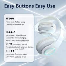 Leuchtende kabellose Over-Ear-Kopfhörer, bunte LED-Lichter, bequeme faltbare Kopfhörer mit Ohrmuscheln, integriertes Mikrofon, FM-Radio, SD-Kartenslot, kabelgebundene Verbindung, geeignet für Lernen/Tablet/Computer/TV/Handy, Geburtstags-/Jungen-/Mädchen-Geschenk, Reise-Essential - Übersicht 4
