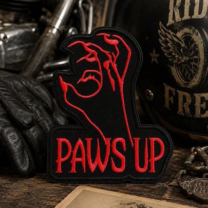 RHUAGYP 1pc "Raise Your Paws" Monster Claw Embroidered Patch, Dark Aesthetic Red & Black Design, Iron-On Or Sew-On Badge For Clothes, Backpacks, Jackets Decoration