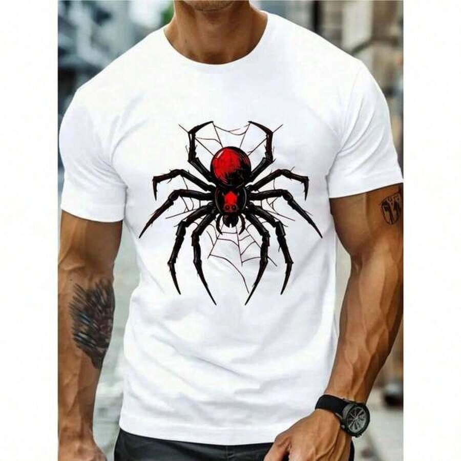 Camiseta Gráfica para Hombre Diseño de Araña Roja para Uso Diario Algodón Regalo Ideal Suave Cómoda Estilosa Camisetas Casuales para Hombres - Negro - Ver 1